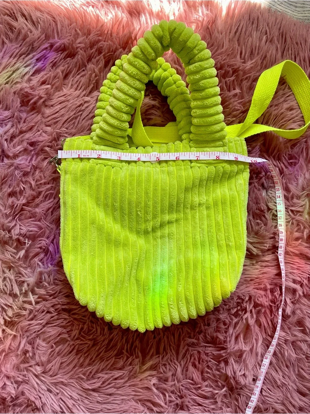 Neon Green Corduroy Tote Bag with Shoulder Strap